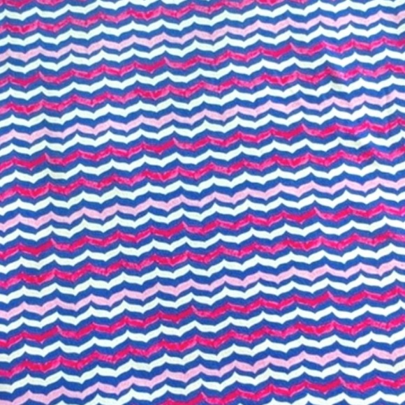 TALBOTS JERSEY KNIT RUFFLED NECK DRESS. PINK & PURPLE ZIG ZAG STRIPES. LIKE NEW - Picture 9 of 10